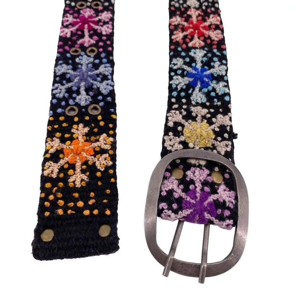 Women's handmade embroidered belt Peruvian 100% wool boho ethnic colorful medium_2